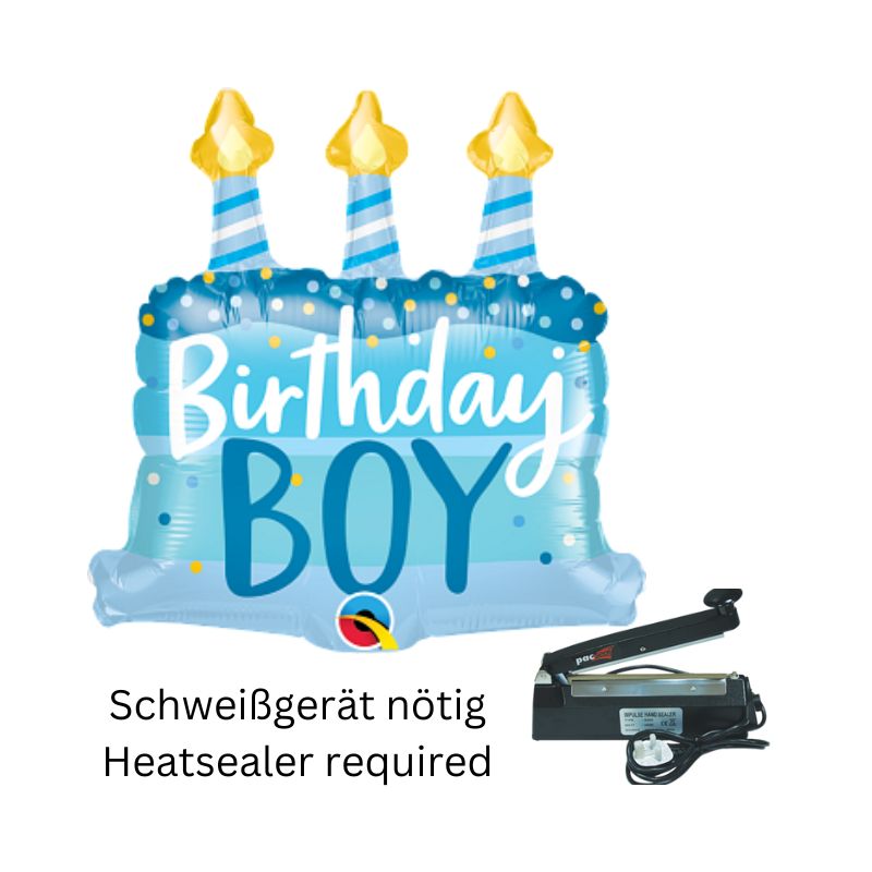 Folienballon, Luftgefüllt, Kuchen mit Kerzen, Birthday Boy, Geburtstag für Jungen, Mini Cake