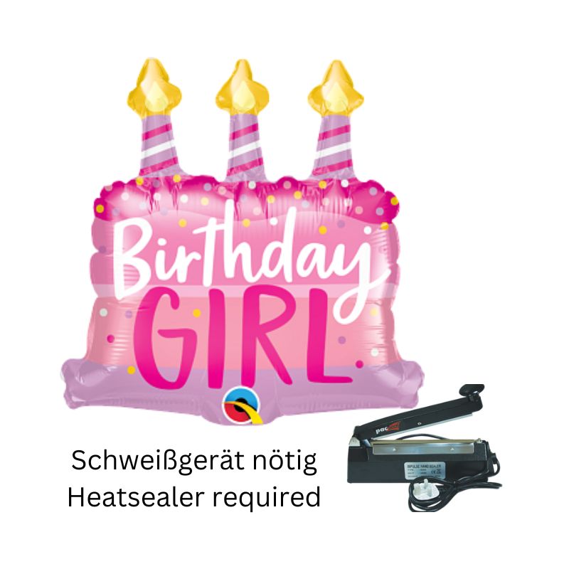 Folienballon, Luftgefüllt, Kuchen mit Kerzen, Birthday Girl, Geburtstag für Mädchen, Mini Cake