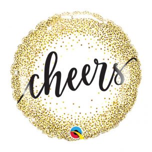 Runder Folienballon in Gold mit Schwarzer Schrift "Cheers", geeignet für jede Party, Sylvester, Mädels-Abend, Mädelsabend