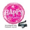 Folienballon Rund mit der Aufschrift "Happy Birthday" 22 cm Luftgefüllt in Rosa / Pink